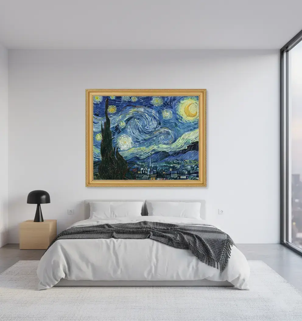Olivia Gold Wood Starry Night Frame in the bedroom GFM Painting